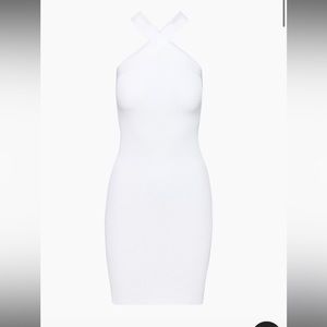 Aritzia babaton sculpt knit criss cross mini dress in white
